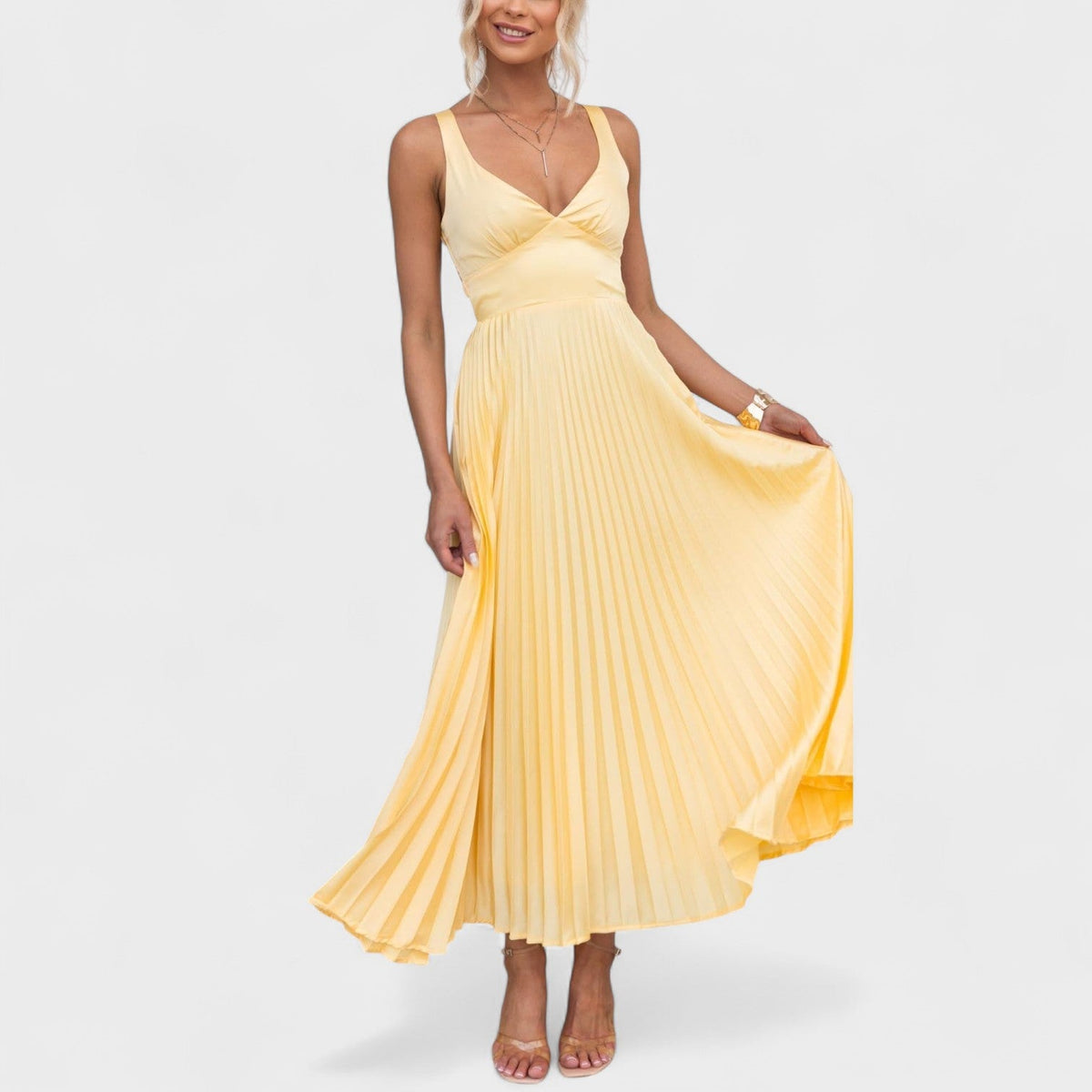 Abia - Vestito maxi giallo plissettato