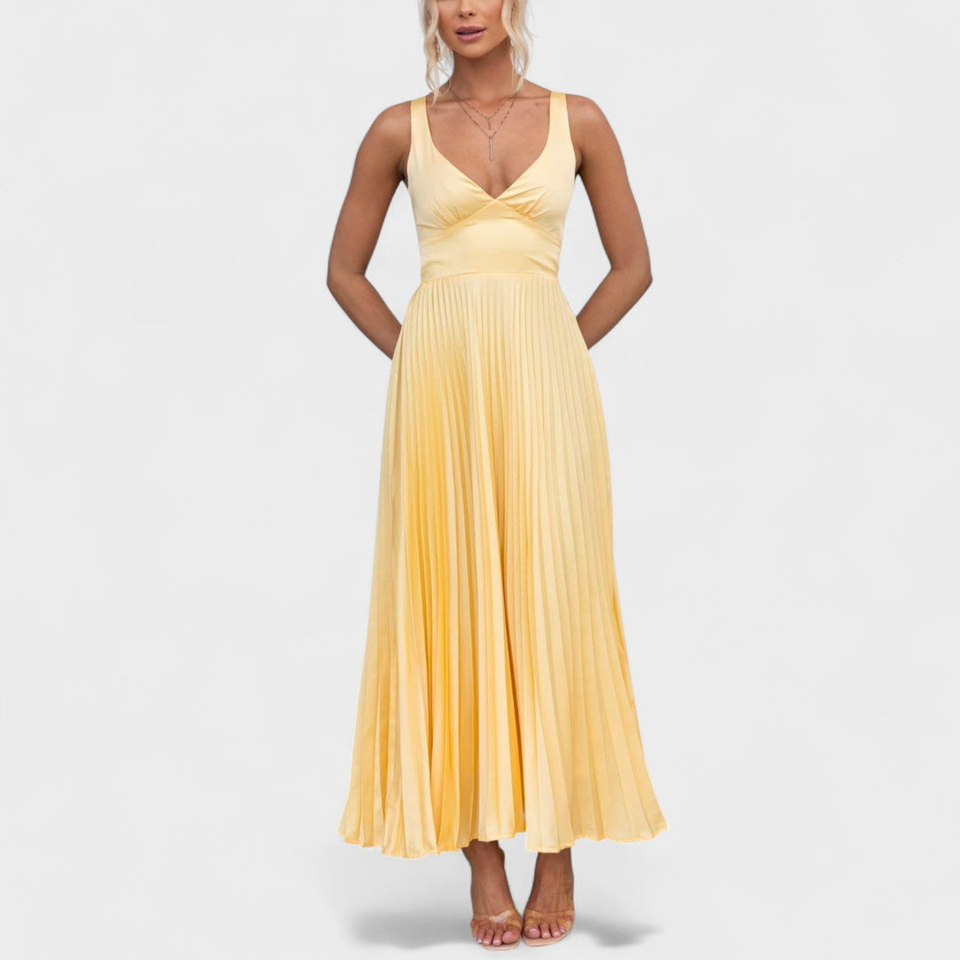 Abia - Vestito maxi giallo plissettato