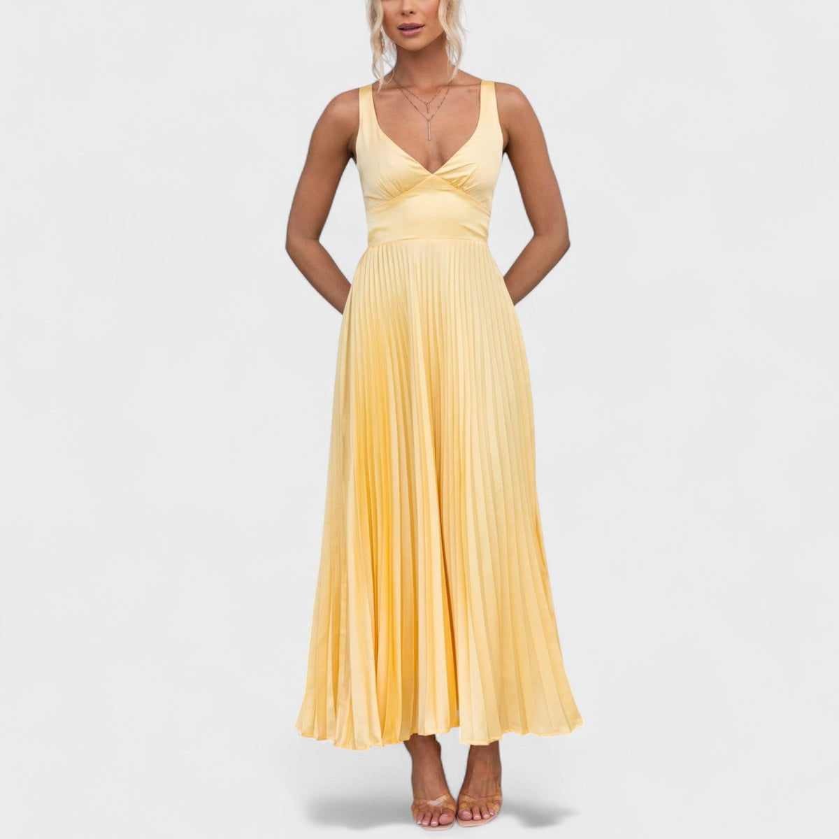 Abia - Vestito maxi giallo plissettato