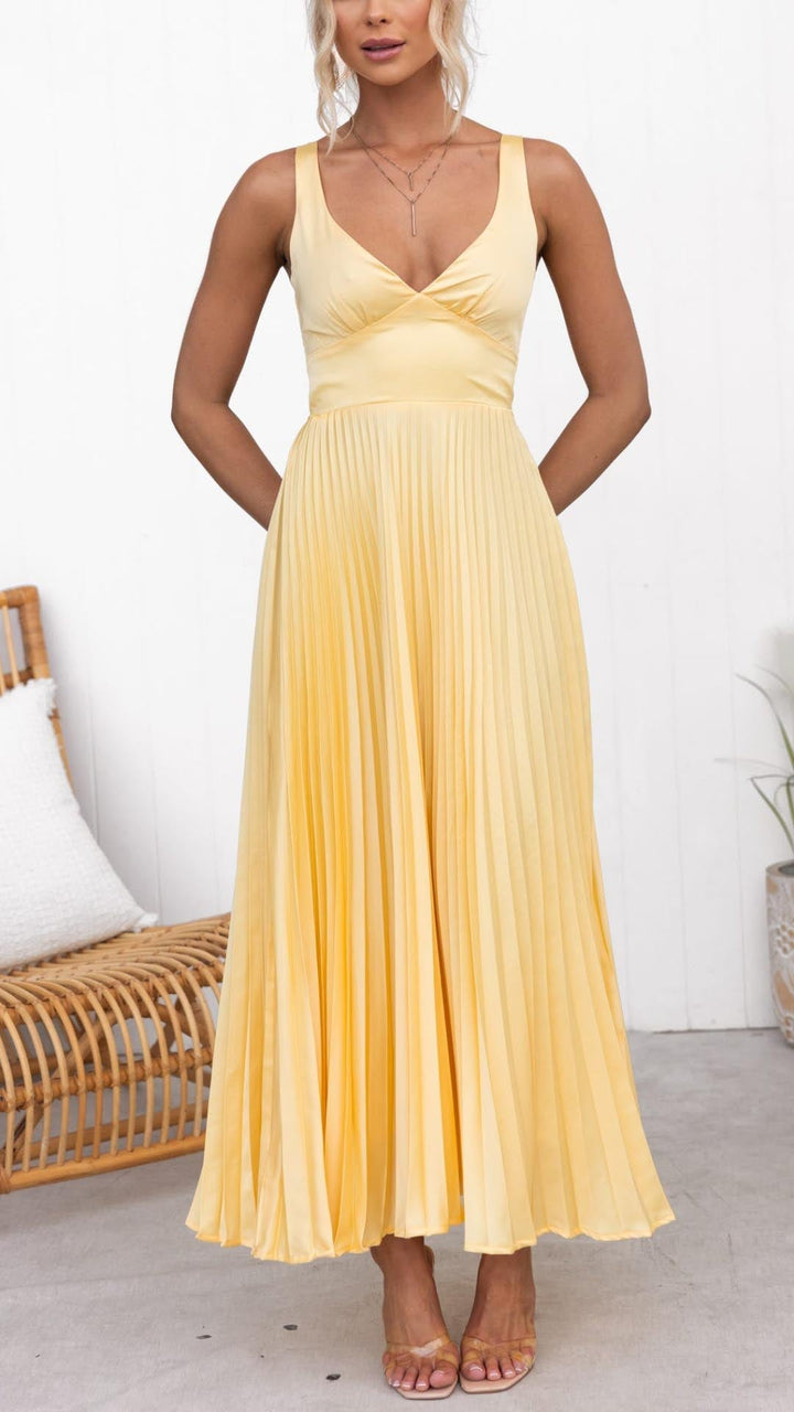 Lucy | Abito Maxi Plissettato con Scollatura a V