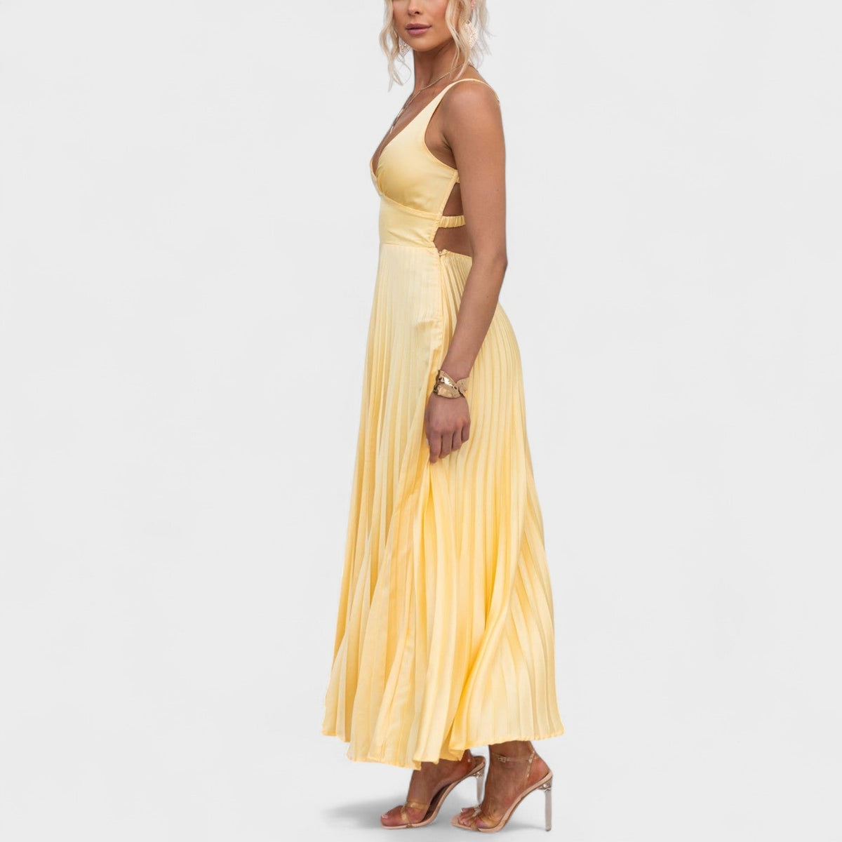 Abia - Vestito maxi giallo plissettato