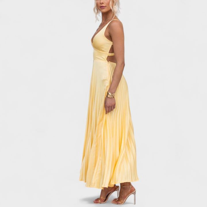 Abia - Vestito maxi giallo plissettato