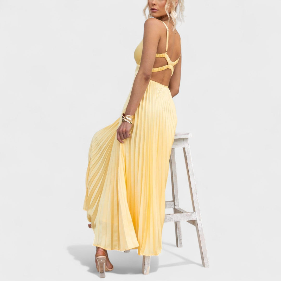 Abia - Vestito maxi giallo plissettato