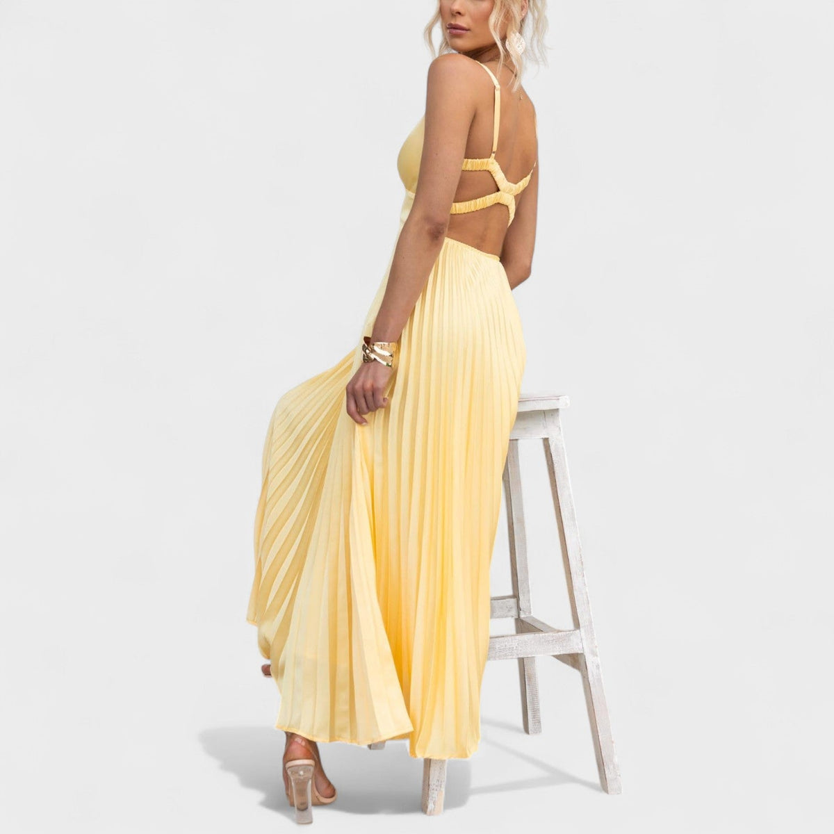 Abia - Vestito maxi giallo plissettato