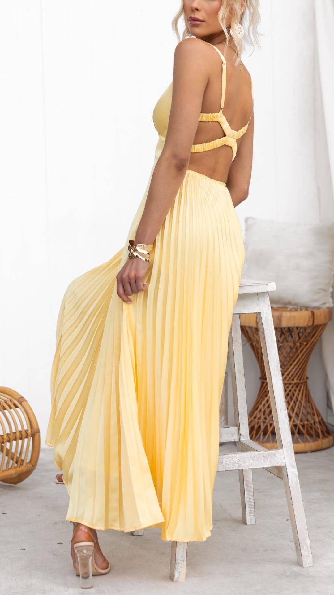 Lucy | Abito Maxi Plissettato con Scollatura a V