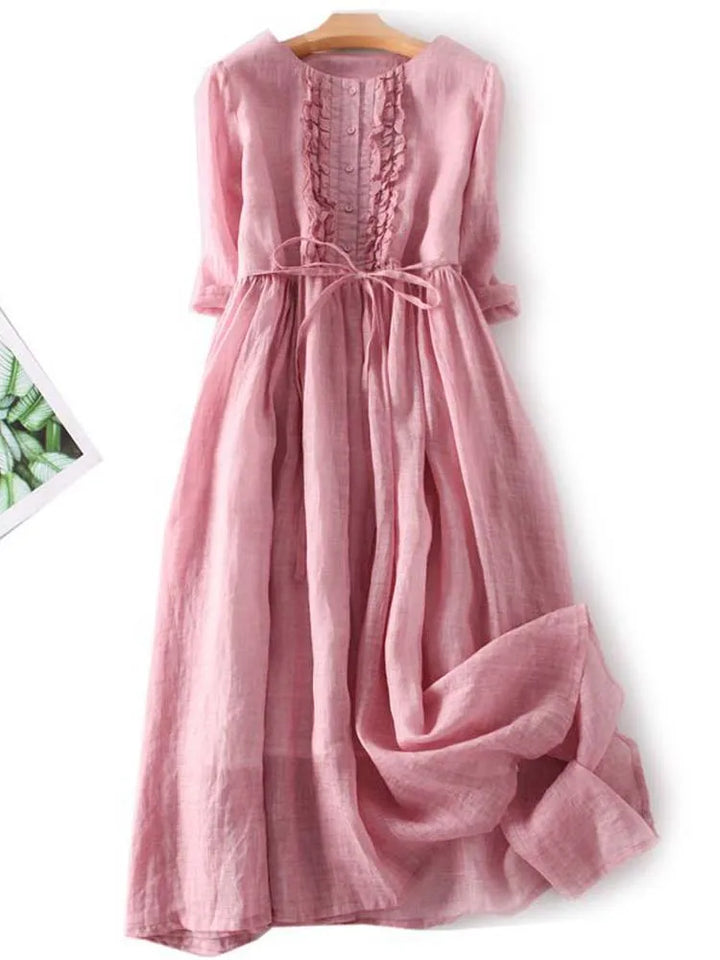 Arya - Abito da Donna in Stile Retro con Collo Rotondo e Lacci in Vita