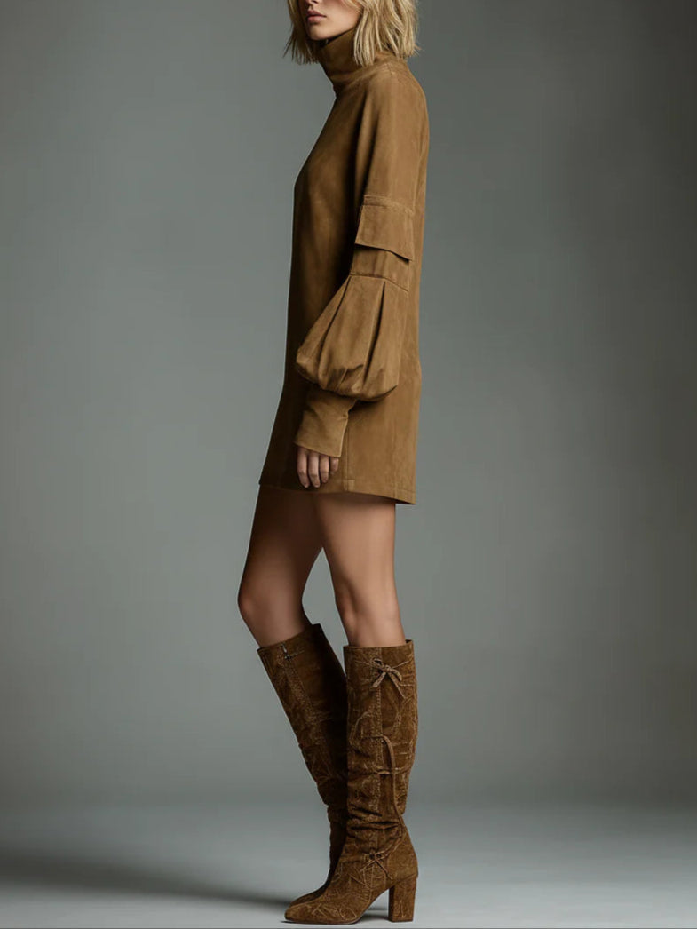 SOFIA™ | ABITO MINI IN SUEDE VINTAGE A COLLO ALTO