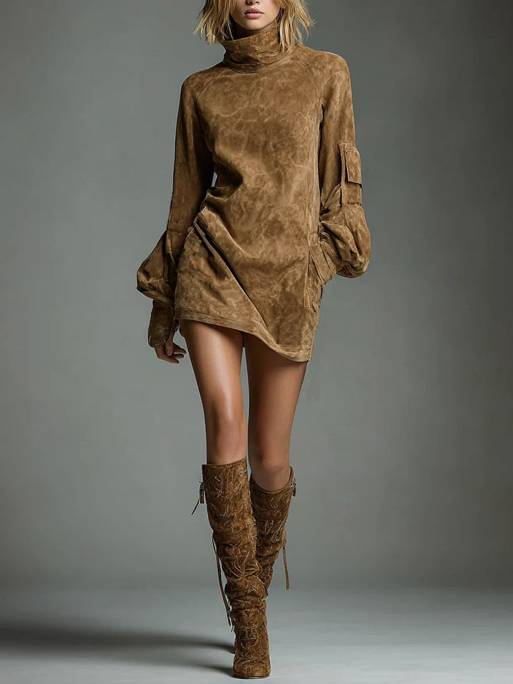 SOFIA™ | ABITO MINI IN SUEDE VINTAGE A COLLO ALTO
