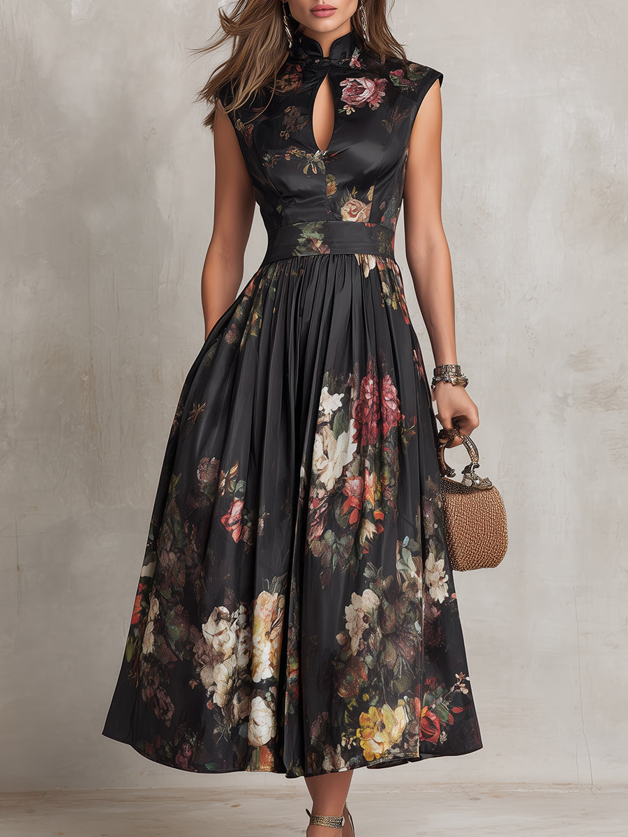 Vittoria | Abito Midi Floreale Elegante Nero