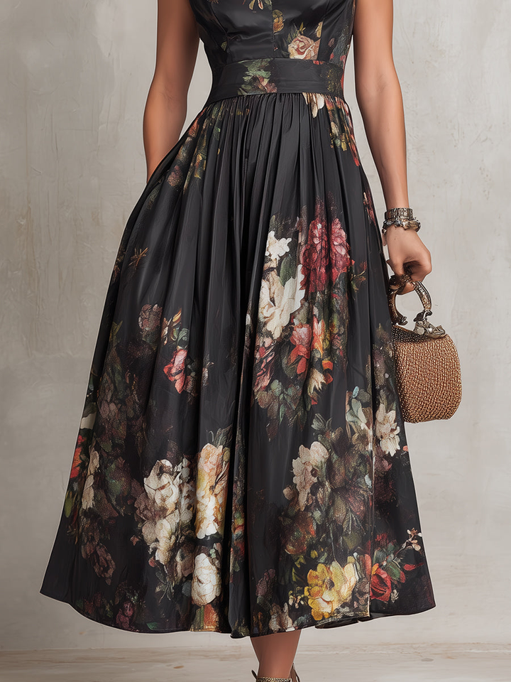 Vittoria | Abito Midi Floreale Elegante Nero