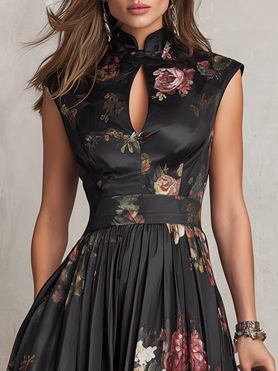 Vittoria | Abito Midi Floreale Elegante Nero