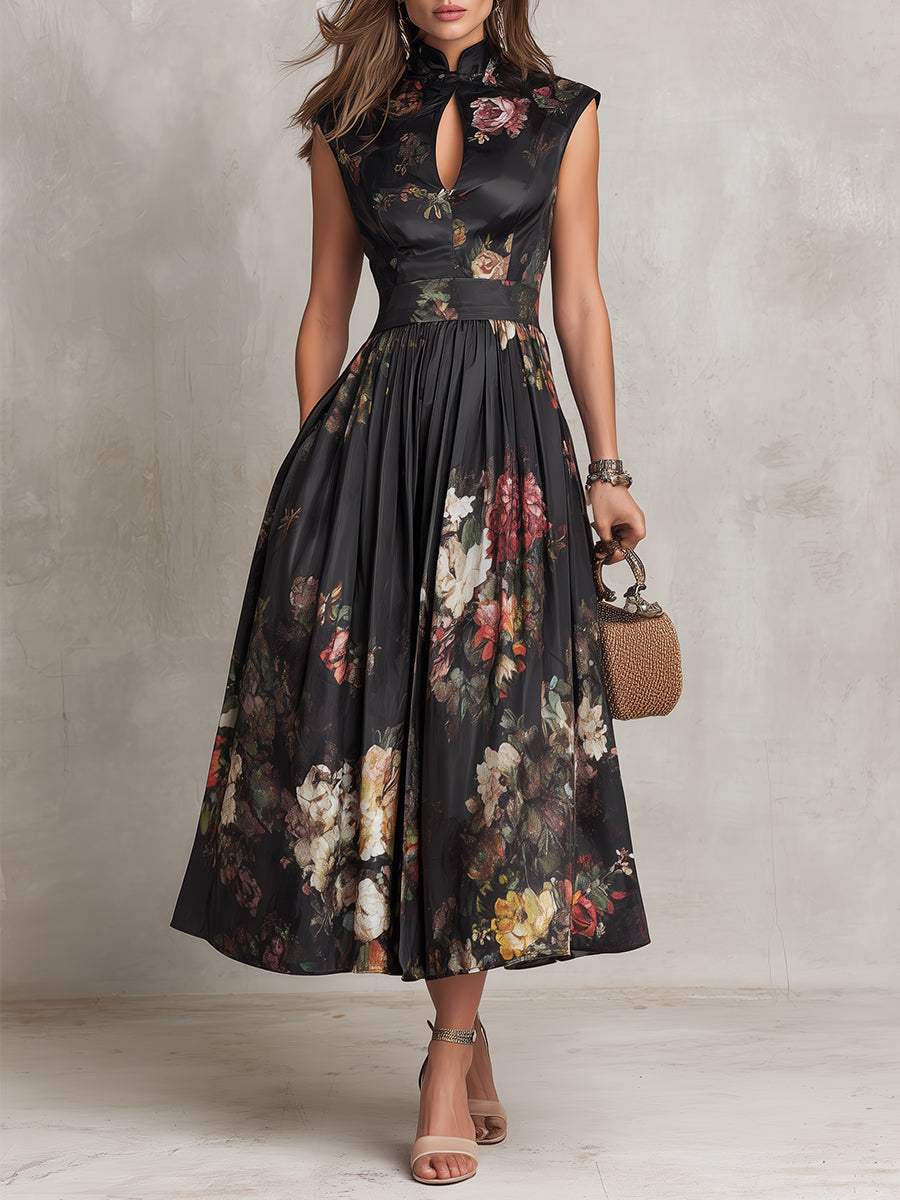 Vittoria | Abito Midi Floreale Elegante Nero