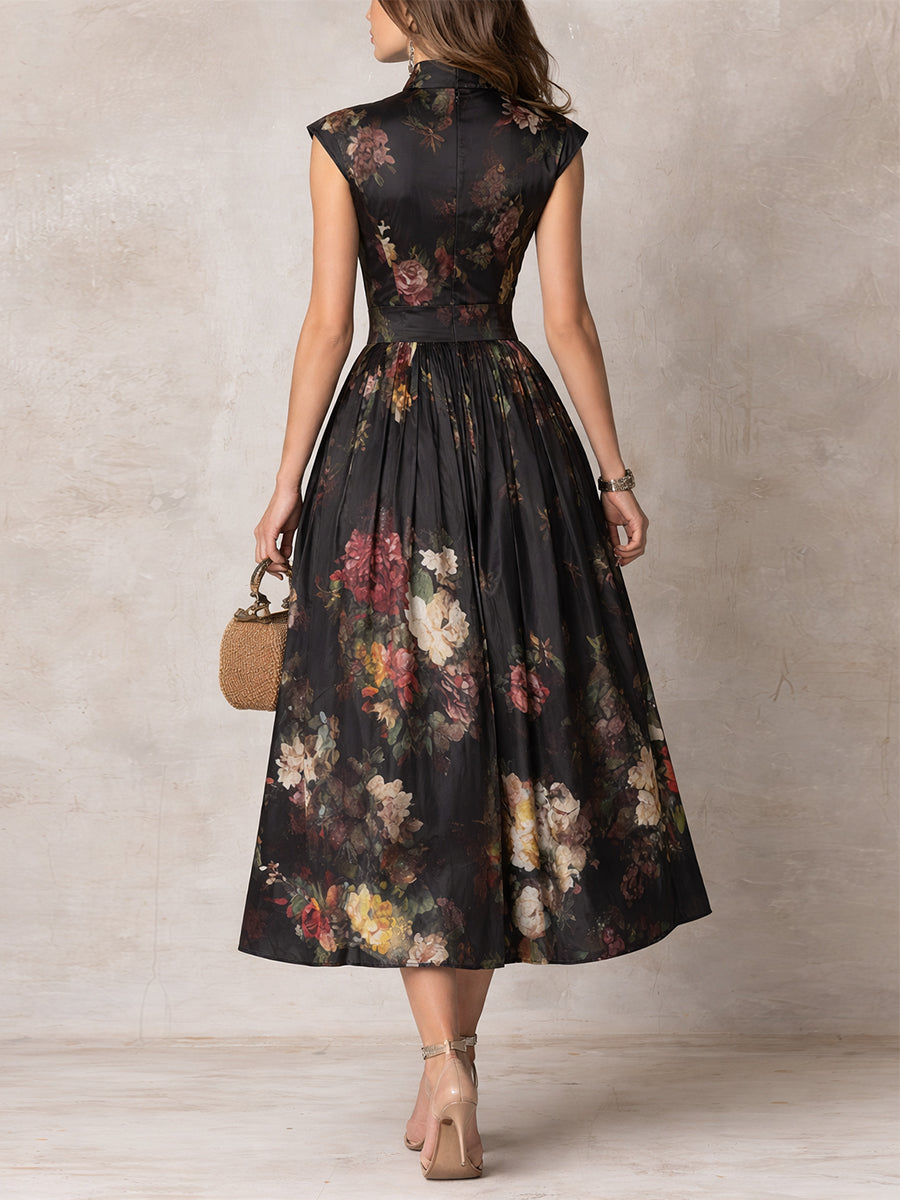 Vittoria | Abito Midi Floreale Elegante Nero