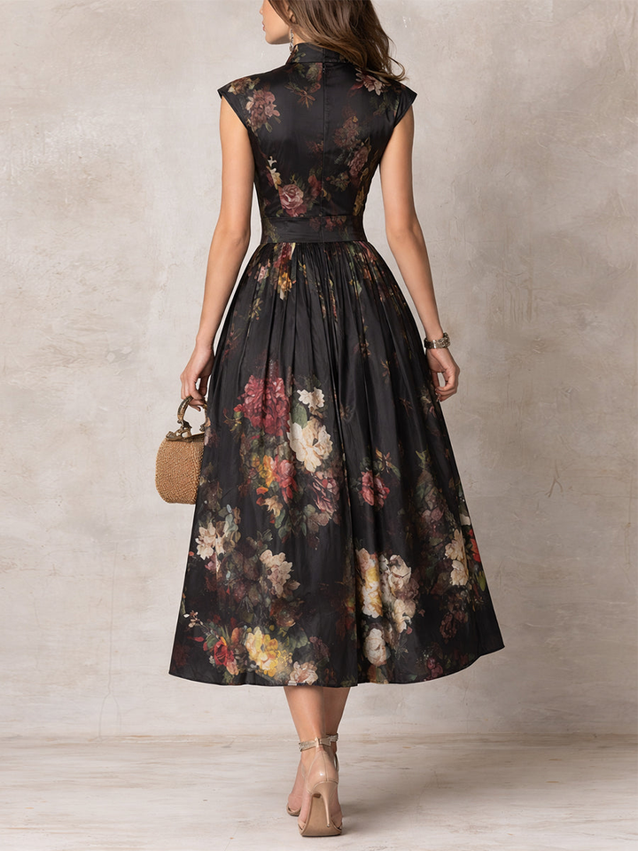 Vittoria | Abito Midi Floreale Elegante Nero