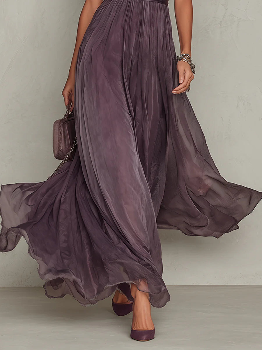 Flavia | Abito Lungo in Chiffon con Dettaglio a Goccia