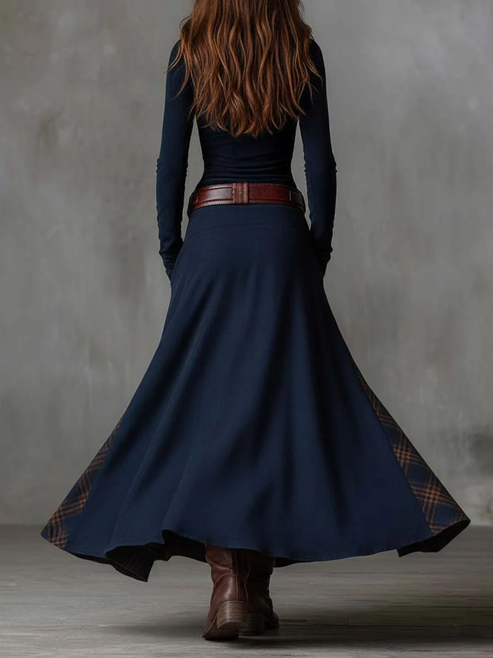 Abito Maxi Vintage in Pelle Scamosciata con Pannelli a Quadri