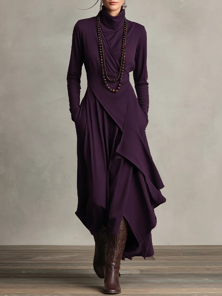 Aurelia ❘ Vestito maxi plissettato asimmetrico con colletto alto