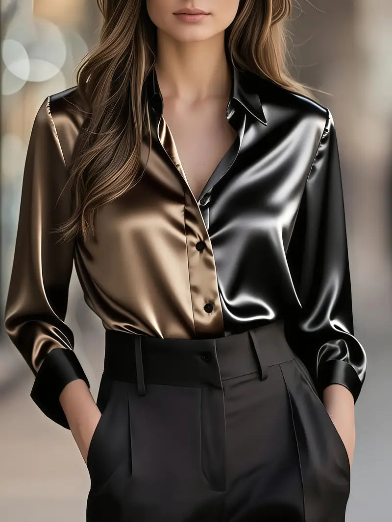 Zillah - Elegante Camicia di Raso con Contrasto per Andare al Lavoro