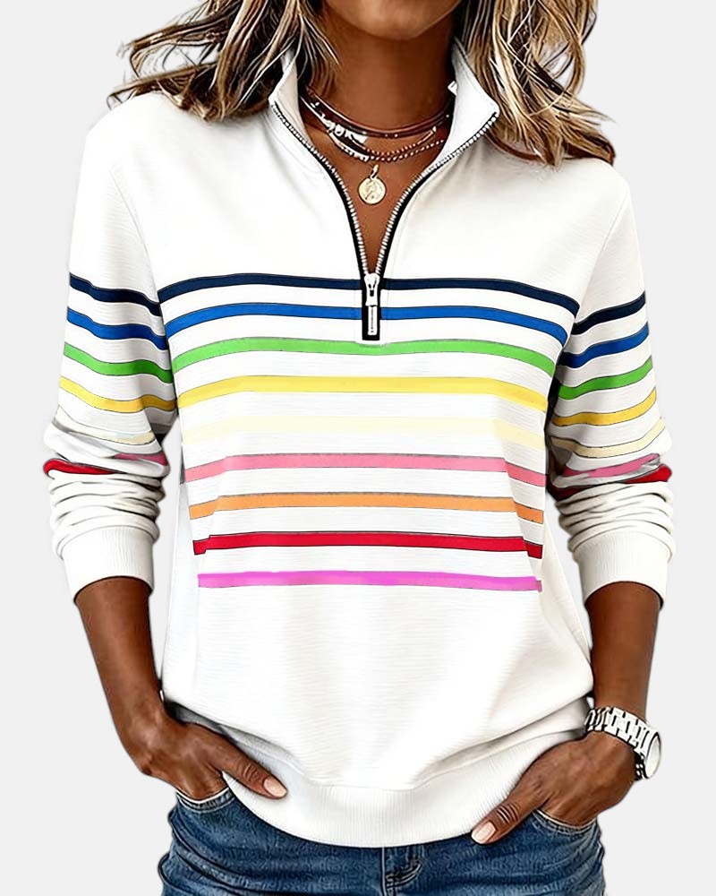 Giulia | Felpa con zip a righe arcobaleno