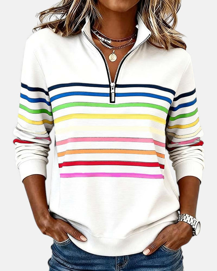 Giulia | Felpa con zip a righe arcobaleno