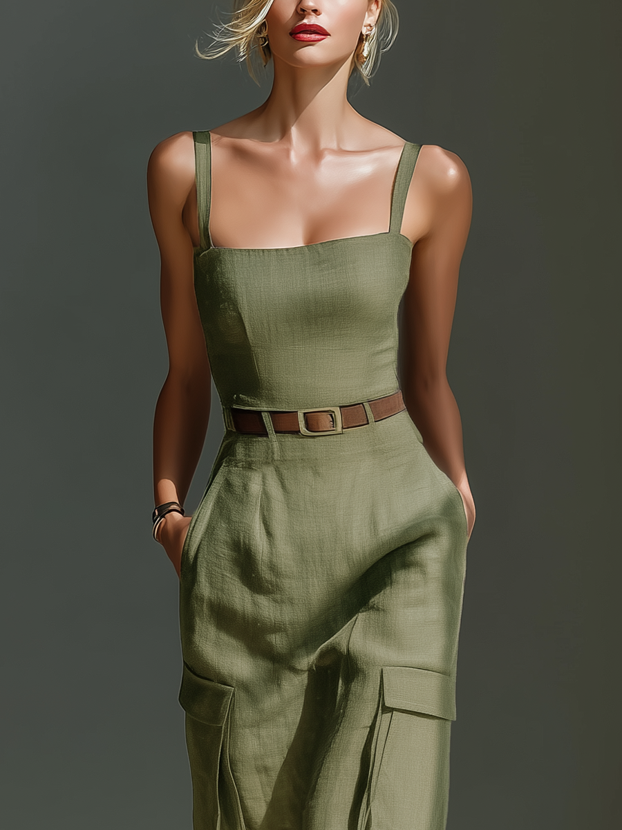 Noemi | Abito Midi in Lino Verde
