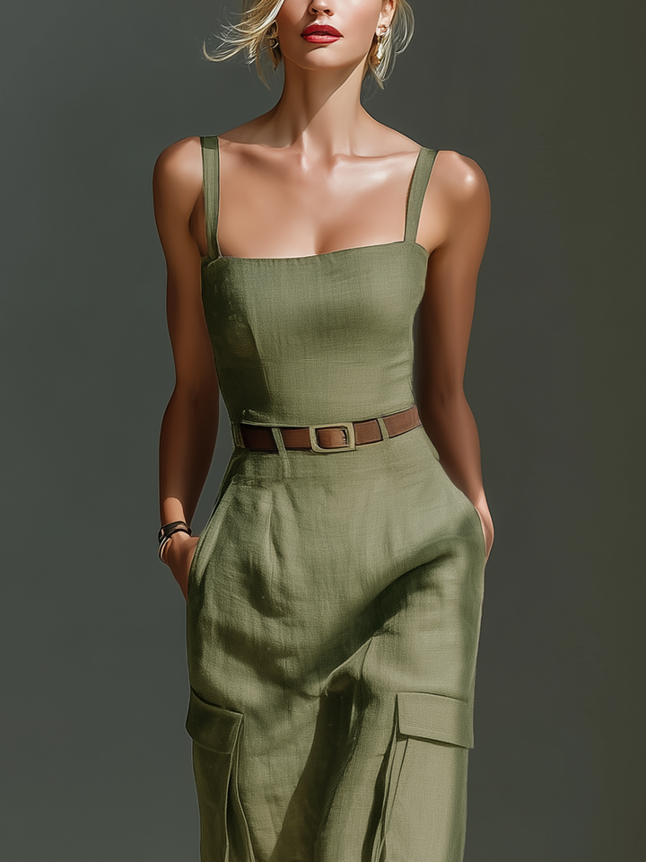 Noemi | Abito Midi in Lino Verde