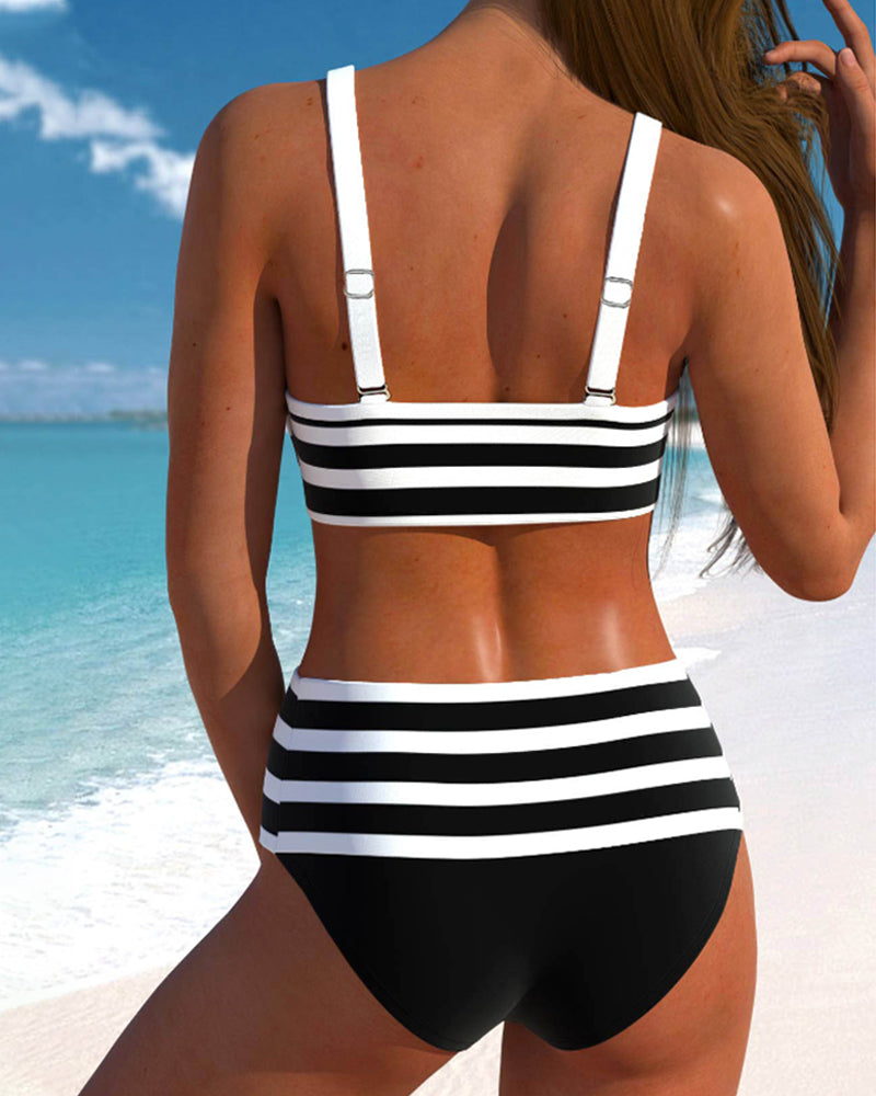Elena™ | Costume da Bagno a Righe a vita alta