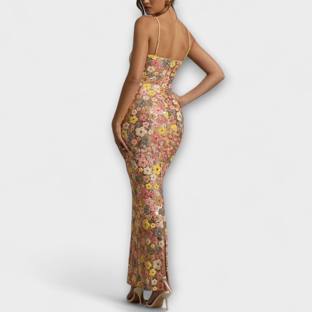 Sofia – Maxi-abito con paillettes floreali