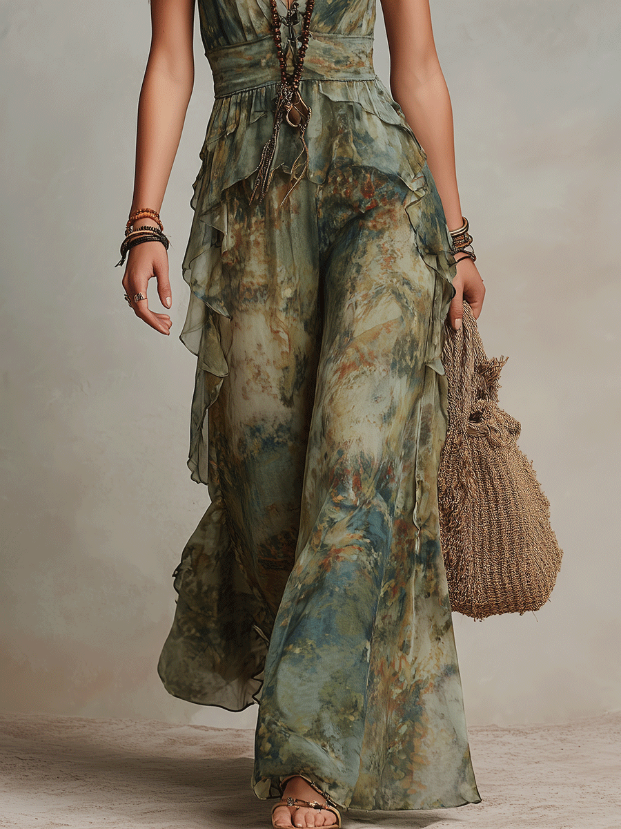 Alessia | Tuta Boho Floreale con Rouches