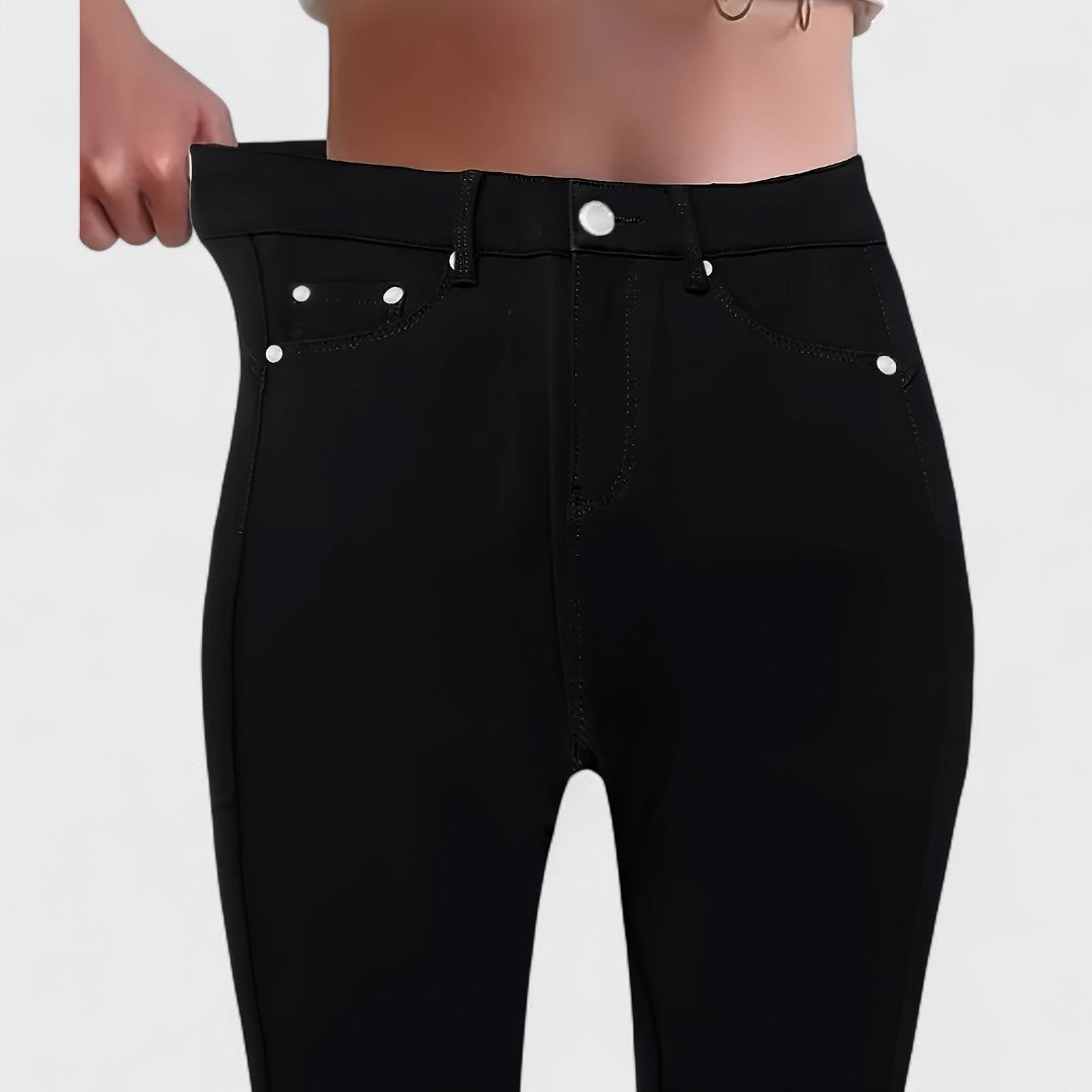 Floriale - Jeans neri in denim a vita alta per donna