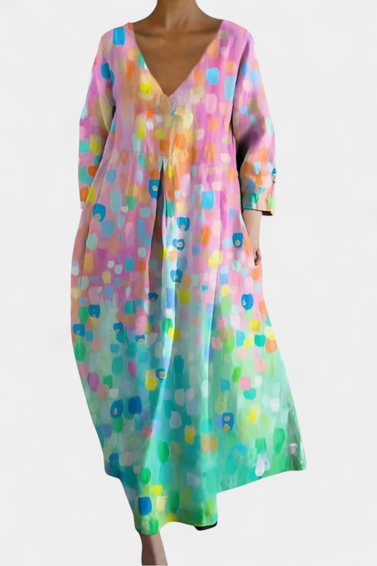 Anne Vestito Lungo Colorato con Scollatura a V