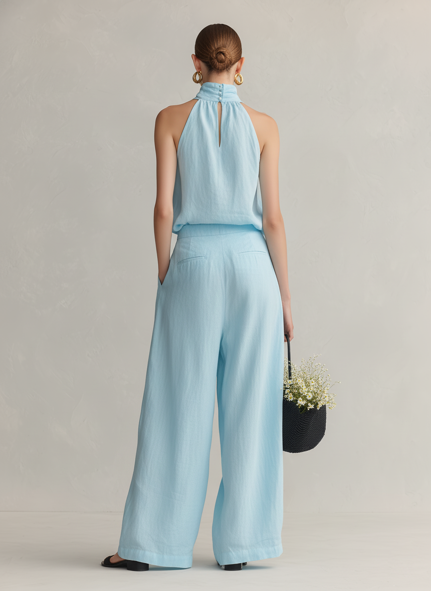 Luce | Completo in Cotone-Lino Elegante Azzurro