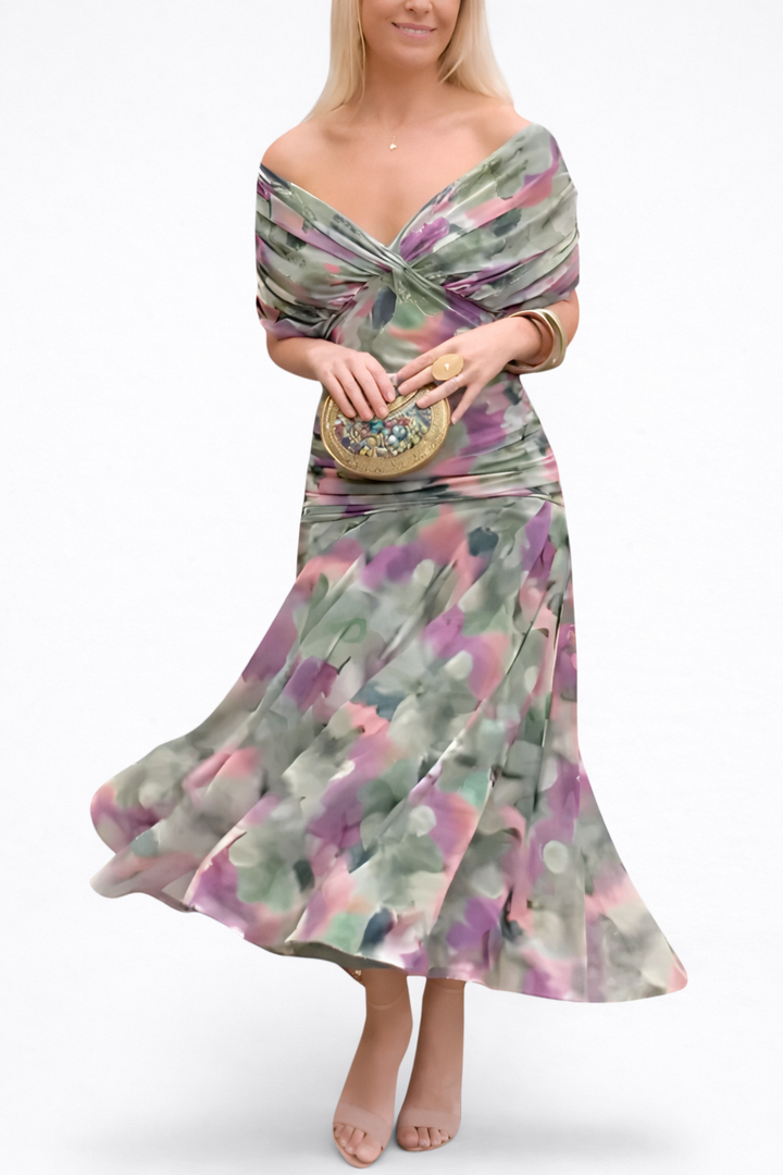 Velora™ | Vestito Floreale Lungo con Scollatura a V