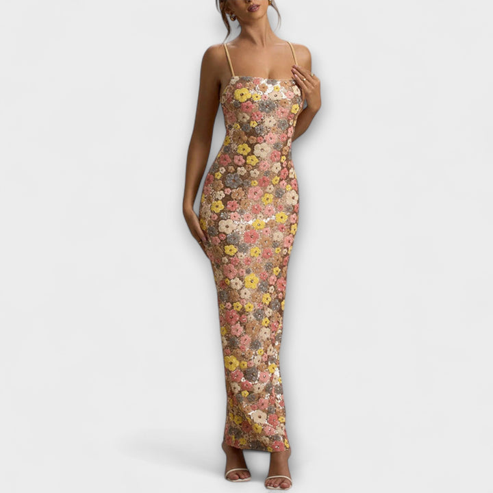 Sofia – Maxi-abito con paillettes floreali