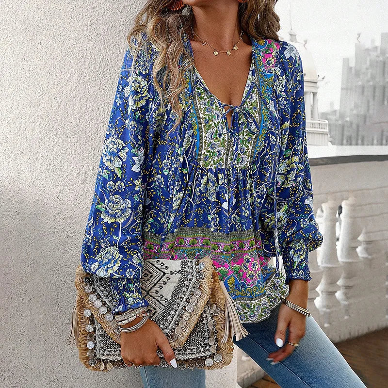 Sofia™ | Sallie™ | Top Bohemien Fluido con Motivo Floreale