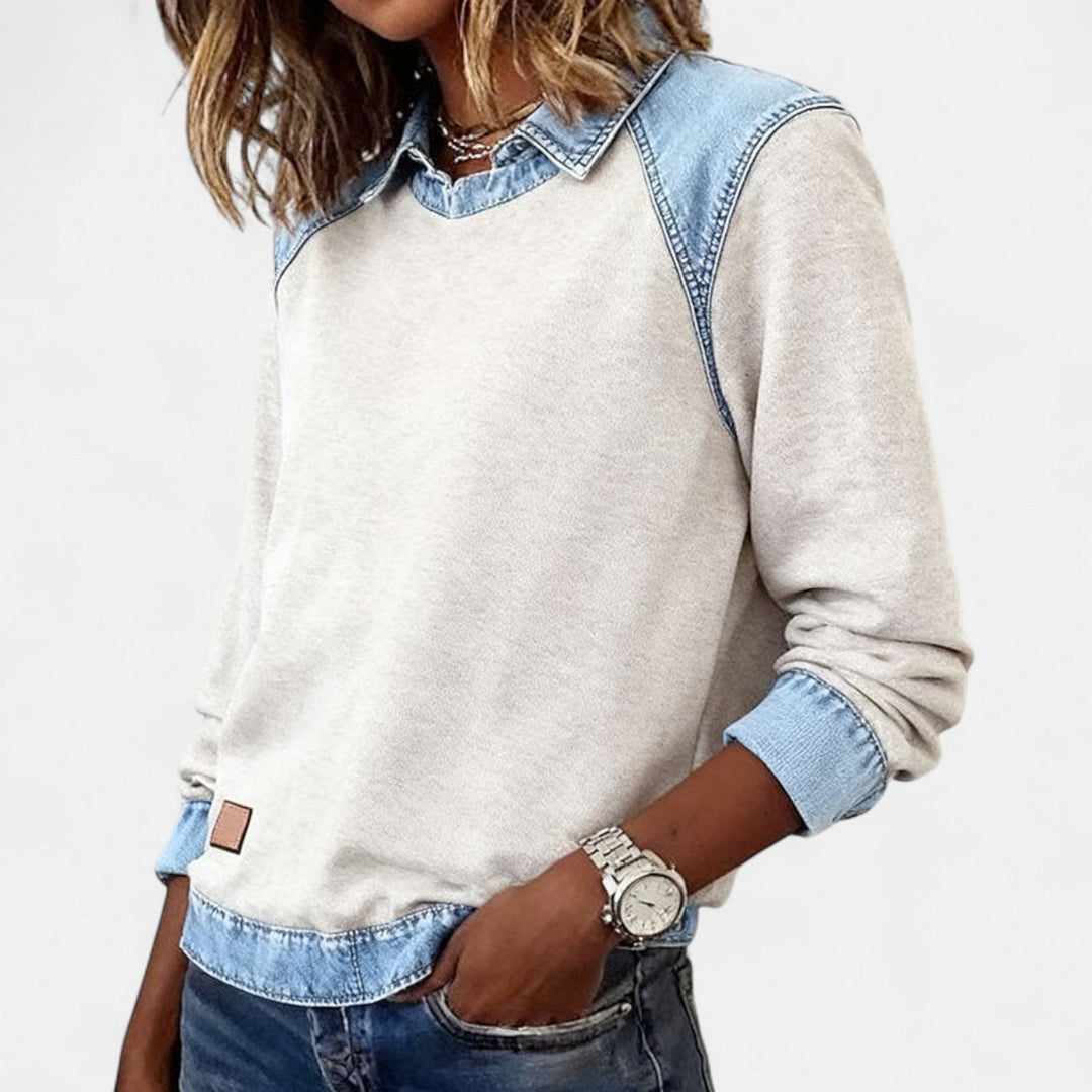 Bianca | Blusa Lunga alla Moda con Dettagli in Denim