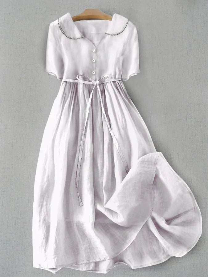 Isla - Elegante Vestito in Cotone e Lino a Manica Media