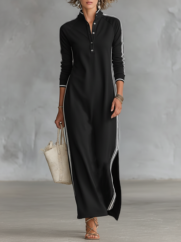 Abito Maxy Sweatshirt da Donna con Collo a Camicia e Bordo Bianco MDA0958L0Y