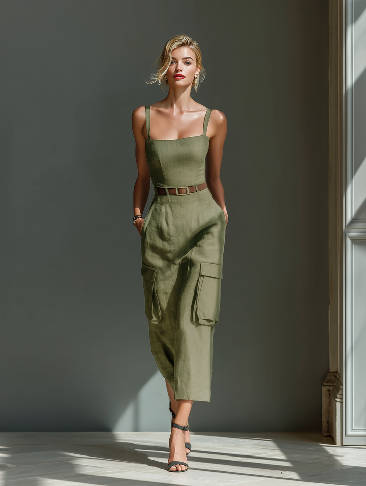 Noemi | Abito Midi in Lino Verde