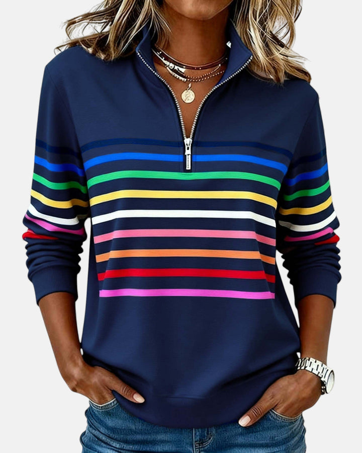 Giulia | Felpa con zip a righe arcobaleno