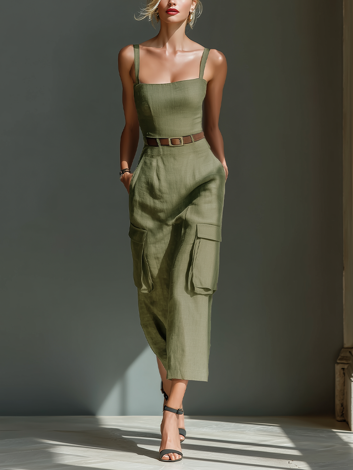 Noemi | Abito Midi in Lino Verde