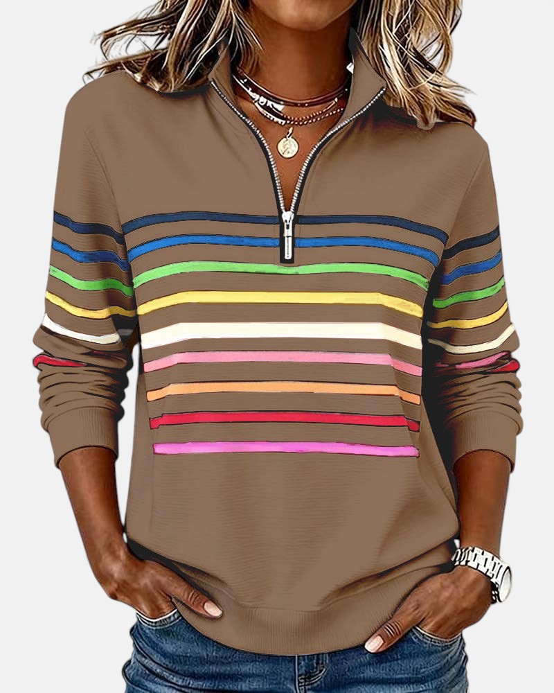 Giulia | Felpa con zip a righe arcobaleno