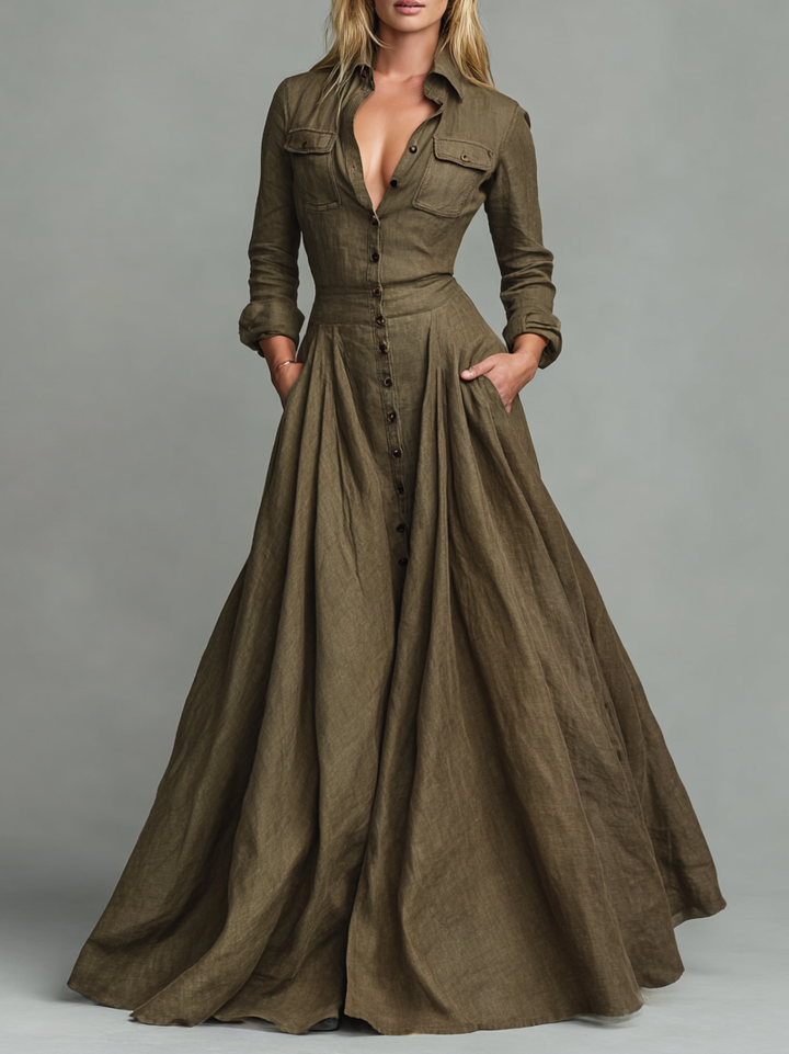 LARA™ | ABITO MAXI IN COTONE E LINO VINTAGE
