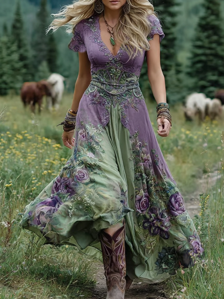 Serena - Vestito Maxi Corto Floreale