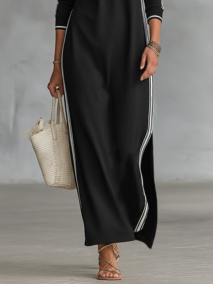 Abito Maxy Sweatshirt da Donna con Collo a Camicia e Bordo Bianco MDA0958L0Y
