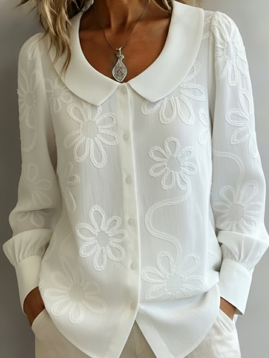 Blusa Floreale con Collo Peter Pan