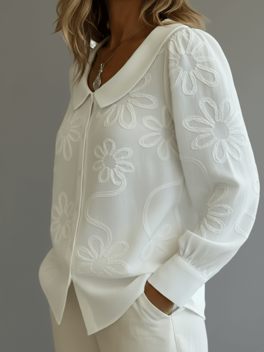 Blusa Floreale con Collo Peter Pan