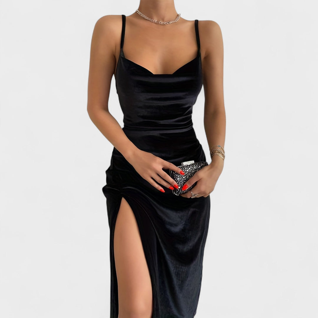 Gabriela - Vestito in velluto con spacco