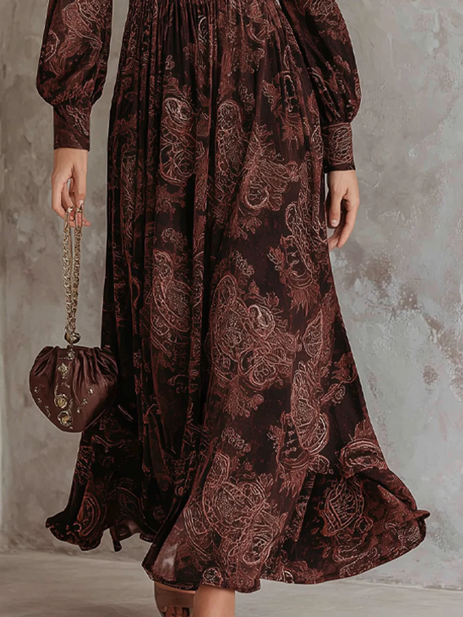 VALENTINA™ | ABITO MAXI CON ZIP E STAMPA PAISLEY