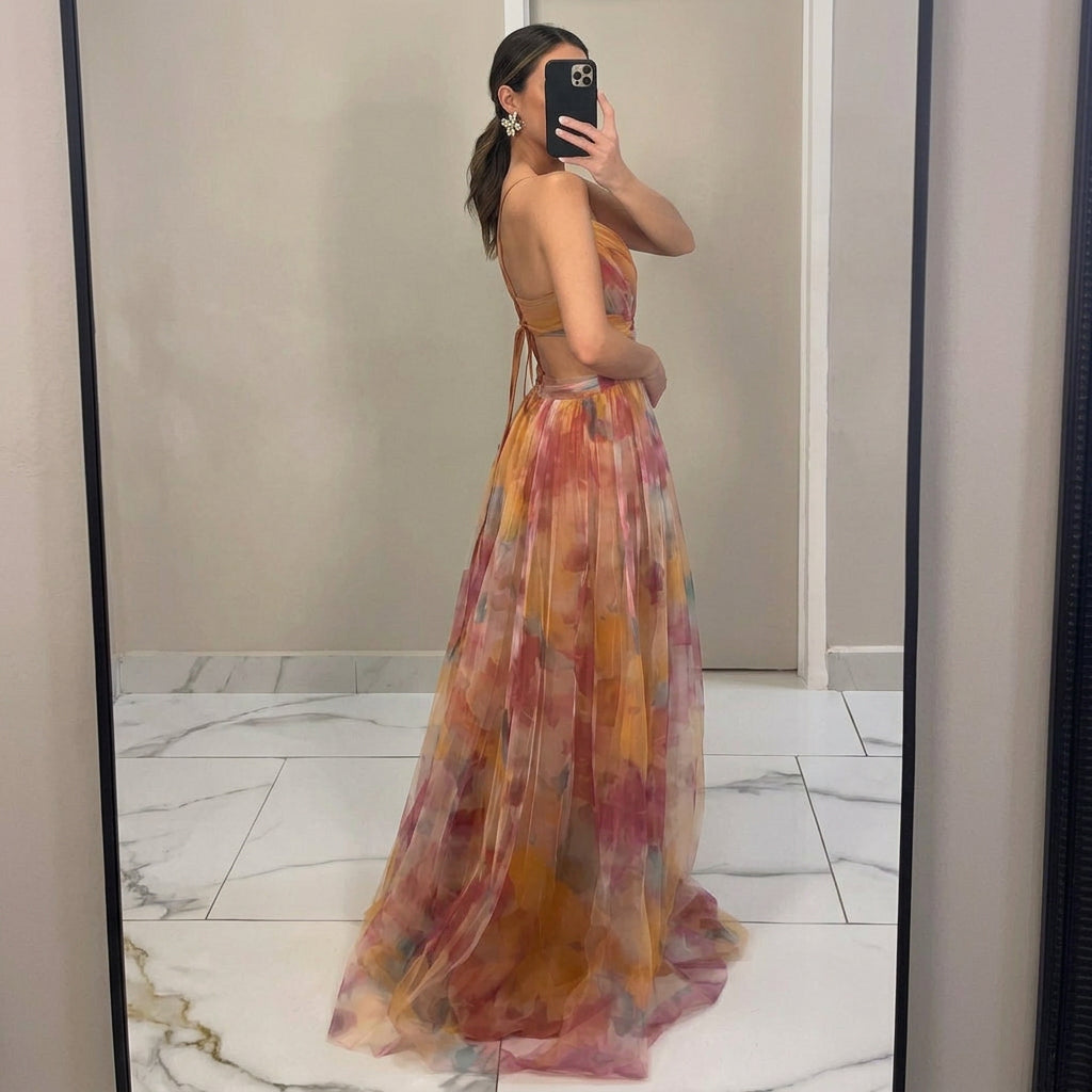 Margarida - Vestito Maxi con Stampa Floreale